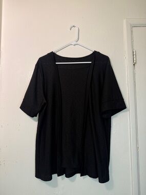 Black Eyelet Pointelle Knit Layered Cardigan Blouse - 2XL